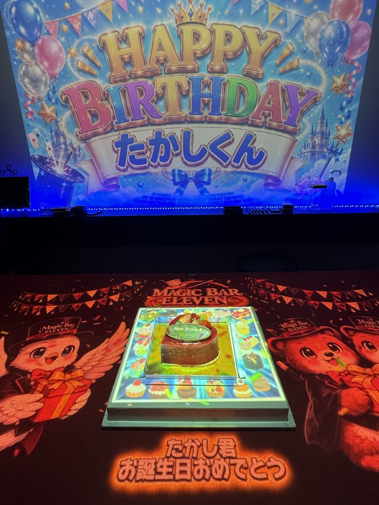 大阪・難波の誕生日サプライズで大型スクリーンとテーブルを使ったダブル映像演出