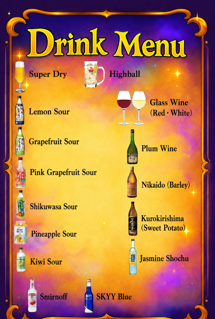 Drink menu at Magic Bar ELEVEN Osaka